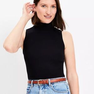 LOFT Mock Neck Perfect Ribbed Tank Top LARGE